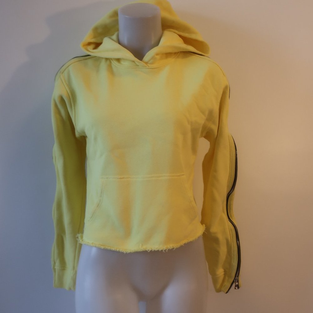 RtA Yellow Cropped Hoodie with Side Zipper Detail